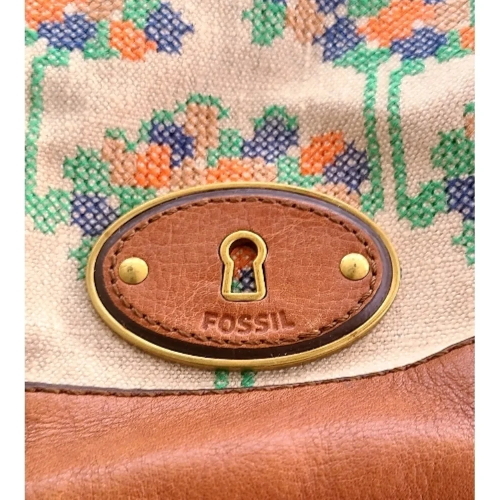 Fossil Brown and Cream Floral Hobo Bag